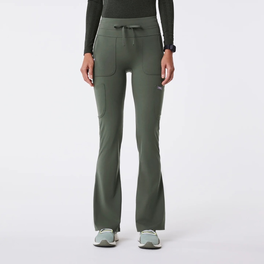 Figs Moss Green High Waisted Seville Flare Scrub Legging Medium